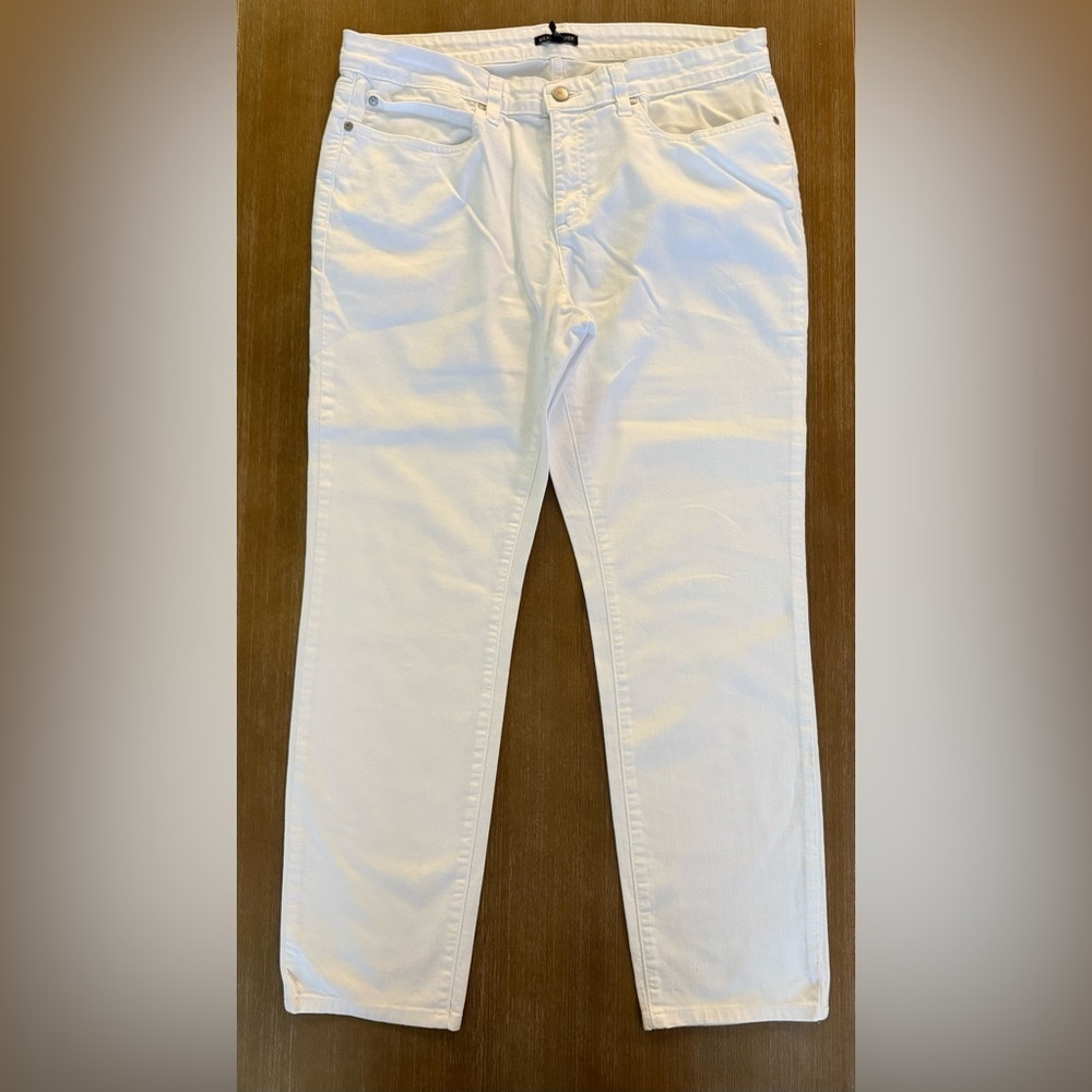 Eileen Fisher White Straight Leg Mid-Rise Jeans Size 14 Organic Cotton & Spandex